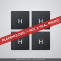 Placeholder illustration: four slate coasters engraved with a monogram. Not a photograph.