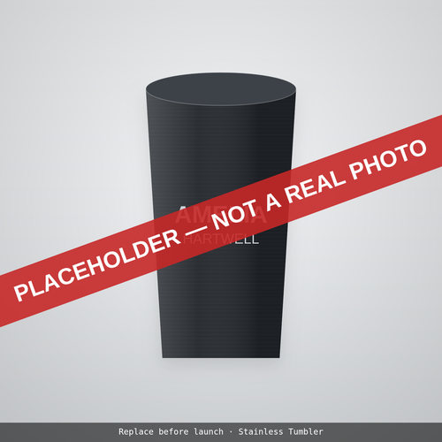 Placeholder illustration: matte black stainless tumbler engraved with a two-line name. Not a photograph.